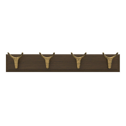 Mode 4 Brass Cow Hooks on Oak Board Hook Rack - 450mm - Decorative Storage - SuperSaverAU - view 1