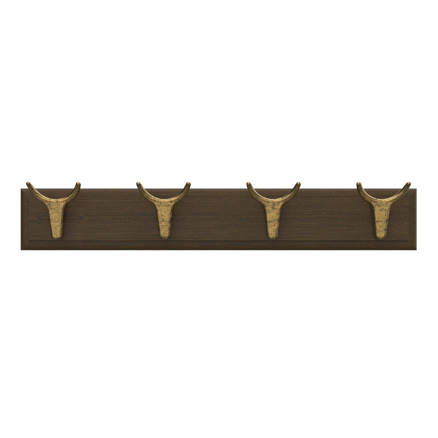 Mode 4 Brass Cow Hooks on Oak Board Hook Rack - 450mm - Decorative Storage - SuperSaverAU - view 1