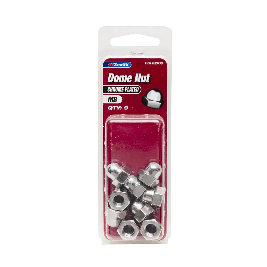 Zenith M8 Dome Nuts - Chrome Plated Steel - 9 Pack - Durable Finish - SuperSaverAU - view 1