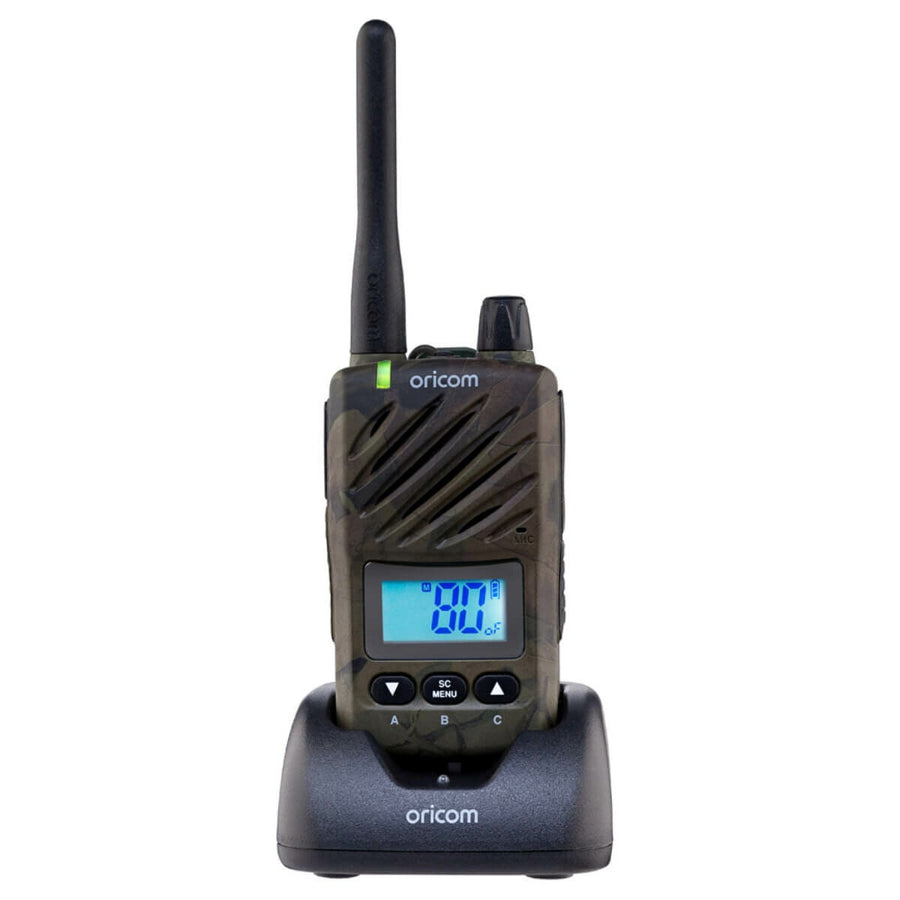 Oricom camo waterproof 5W handheld UHF CB radio - IP67 rating, 80 channels, die-cast chassis - ULTRA550-1C