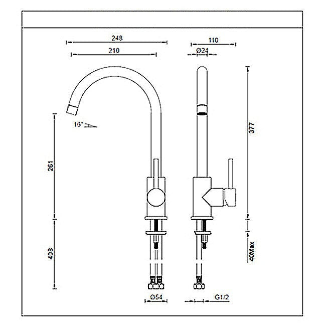 Gareth Ashton Gooseneck Mixer Tap - Brushed Nickel Finish 3 Star WELS Rating 8L/min Flow Rate - 3K4-BN