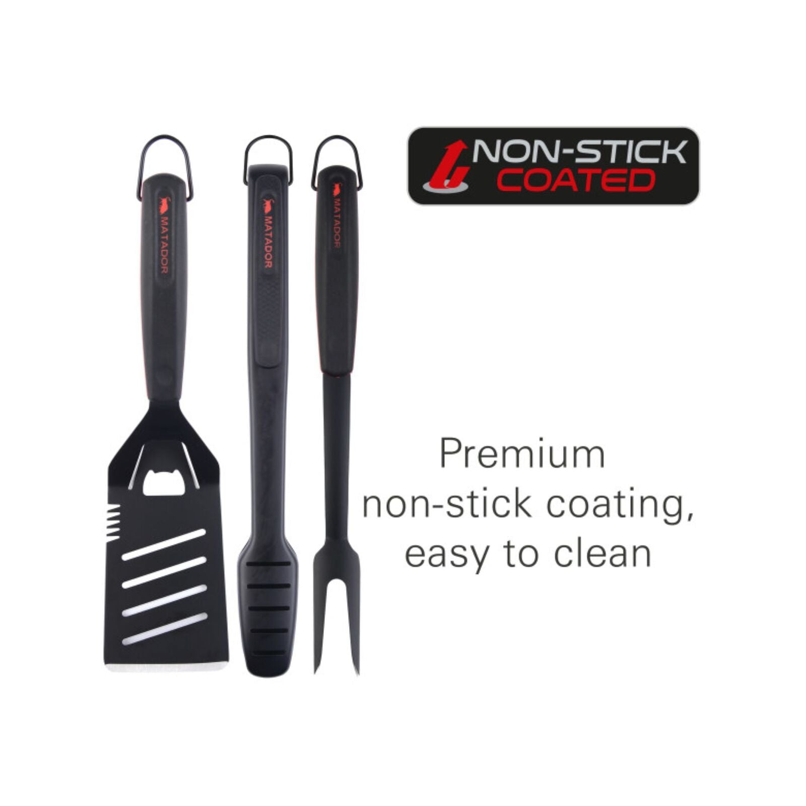 Matador 3 Piece Non-Stick Stainless Steel BBQ Tool Set Black