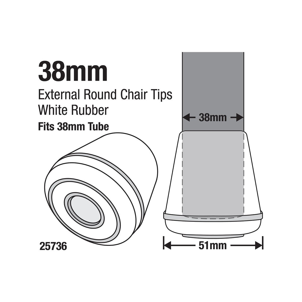 Surface Gard Rubber Chair Tips 38mm White 4 Pack - Floor Protection