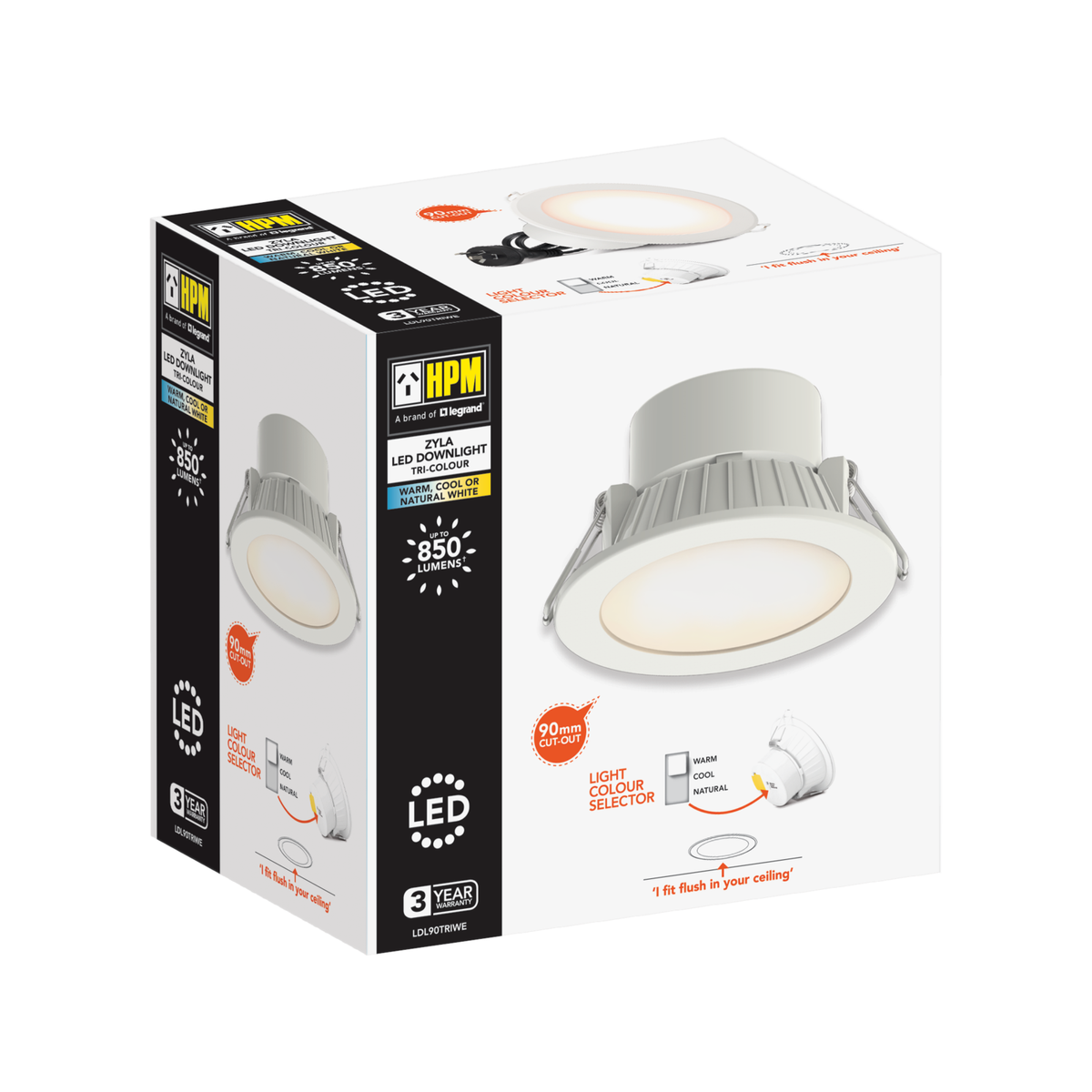 HPM 90mm 7W White Tricolour Dimmable LED Downlight - Adjustable Light Temperatures - SuperSaverAU - view 3
