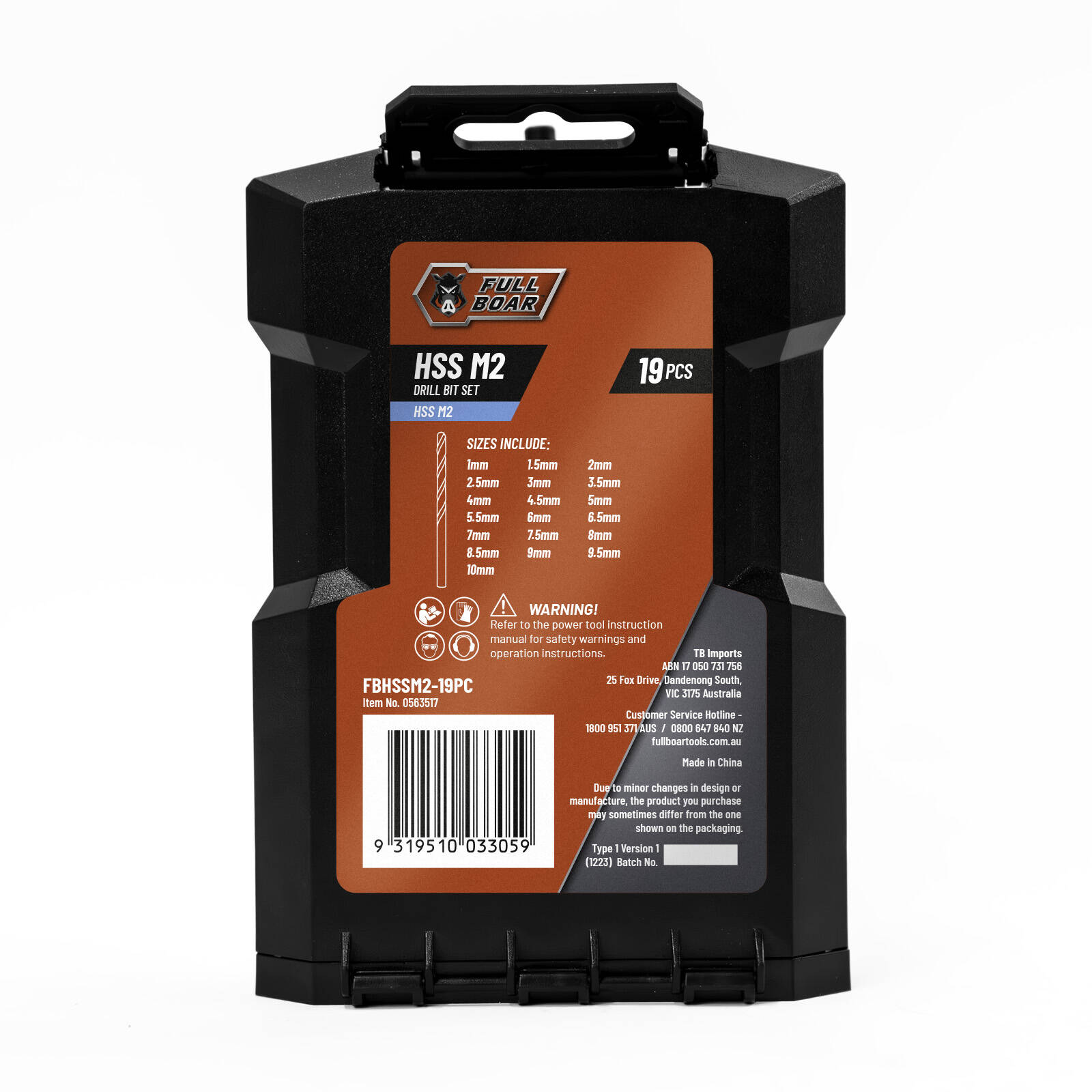 Full Boar 19 Piece HSS M2 Drill Bit Set, 135-Degree Split Point