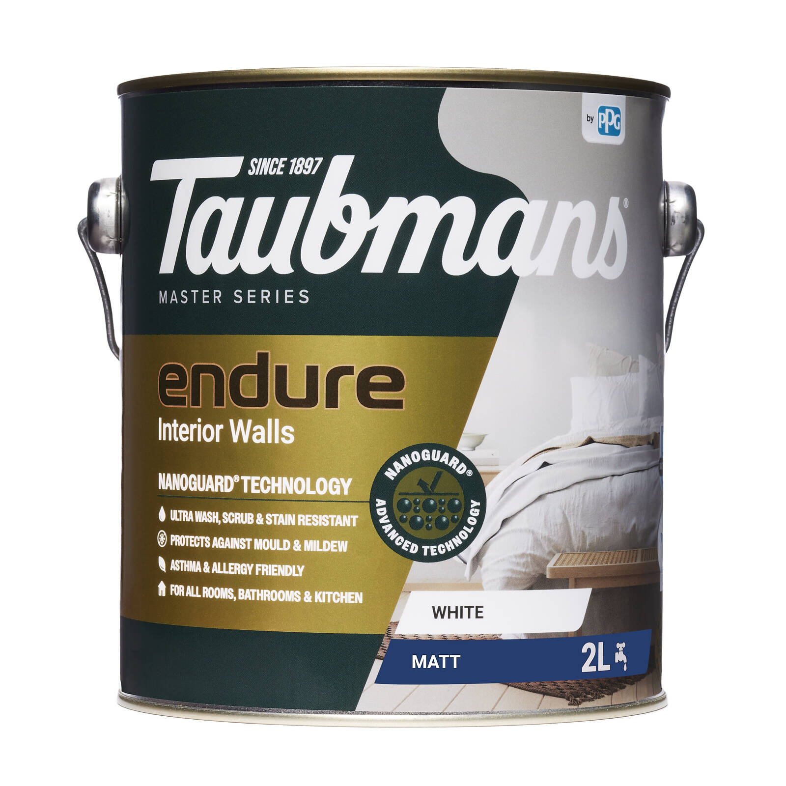 TAUBMANS Endure 2L White Matt Interior Walls Paint Water Based UV Resistant