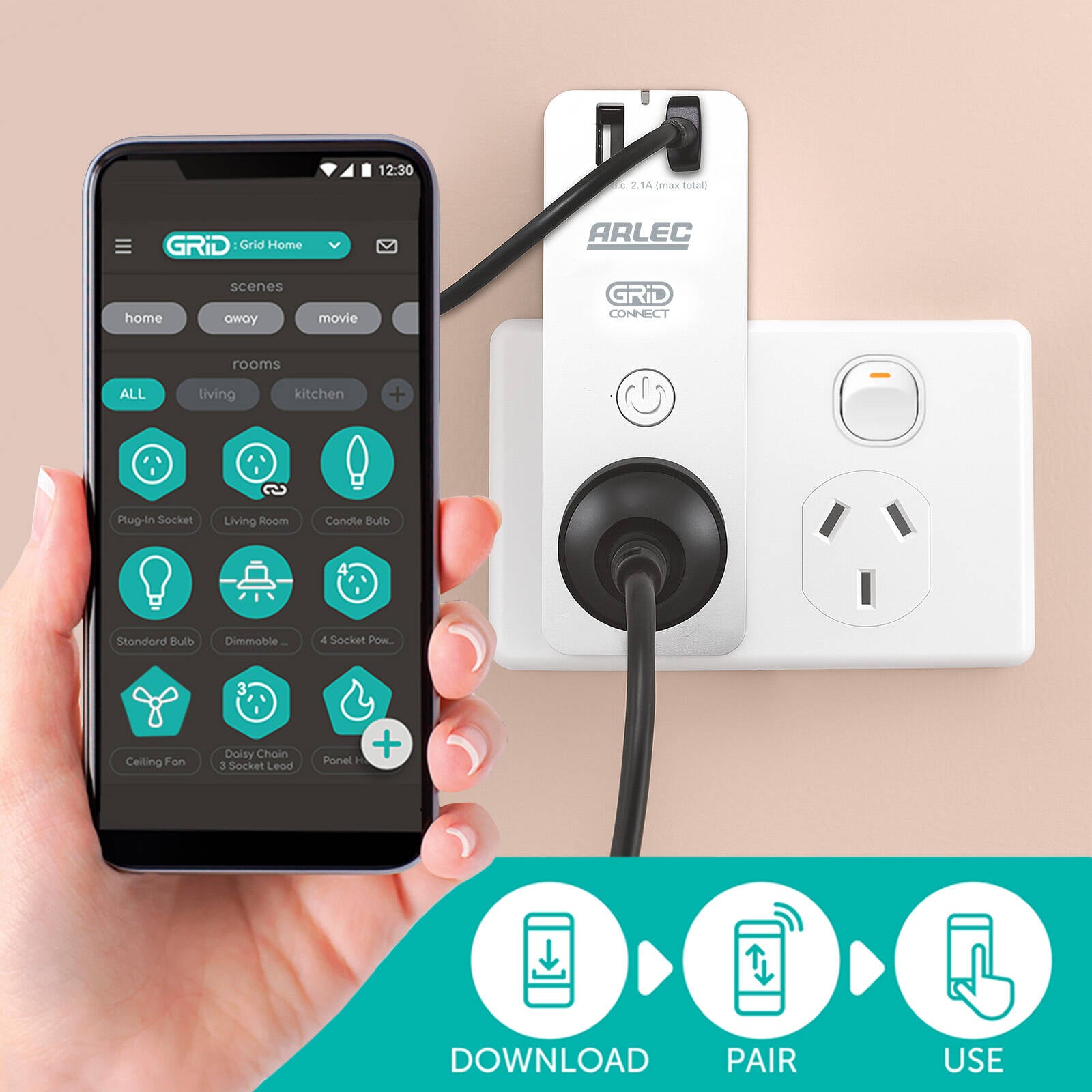 Arlec Grid Connect White Smart Plug In Socket with USB