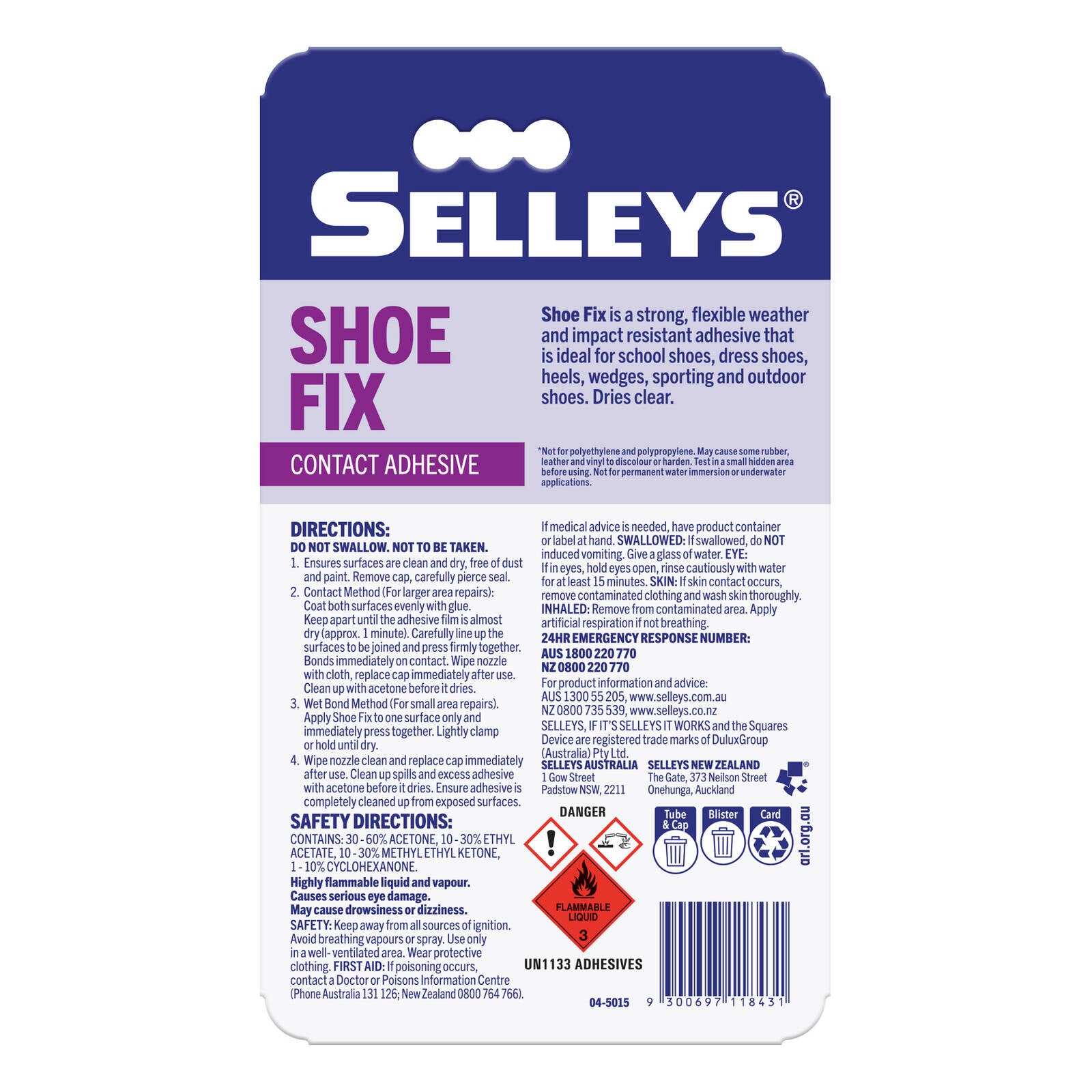 Selleys Shoe Fix Super Glue 50ml - Adhesive for Leather, Rubber, Canvas & Synthetic Shoes