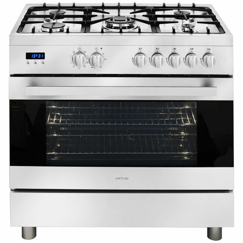 Artusi 90cm dual fuel freestanding oven - Stainless Steel, 104L, 9 functions, rotisserie - CAFG91X