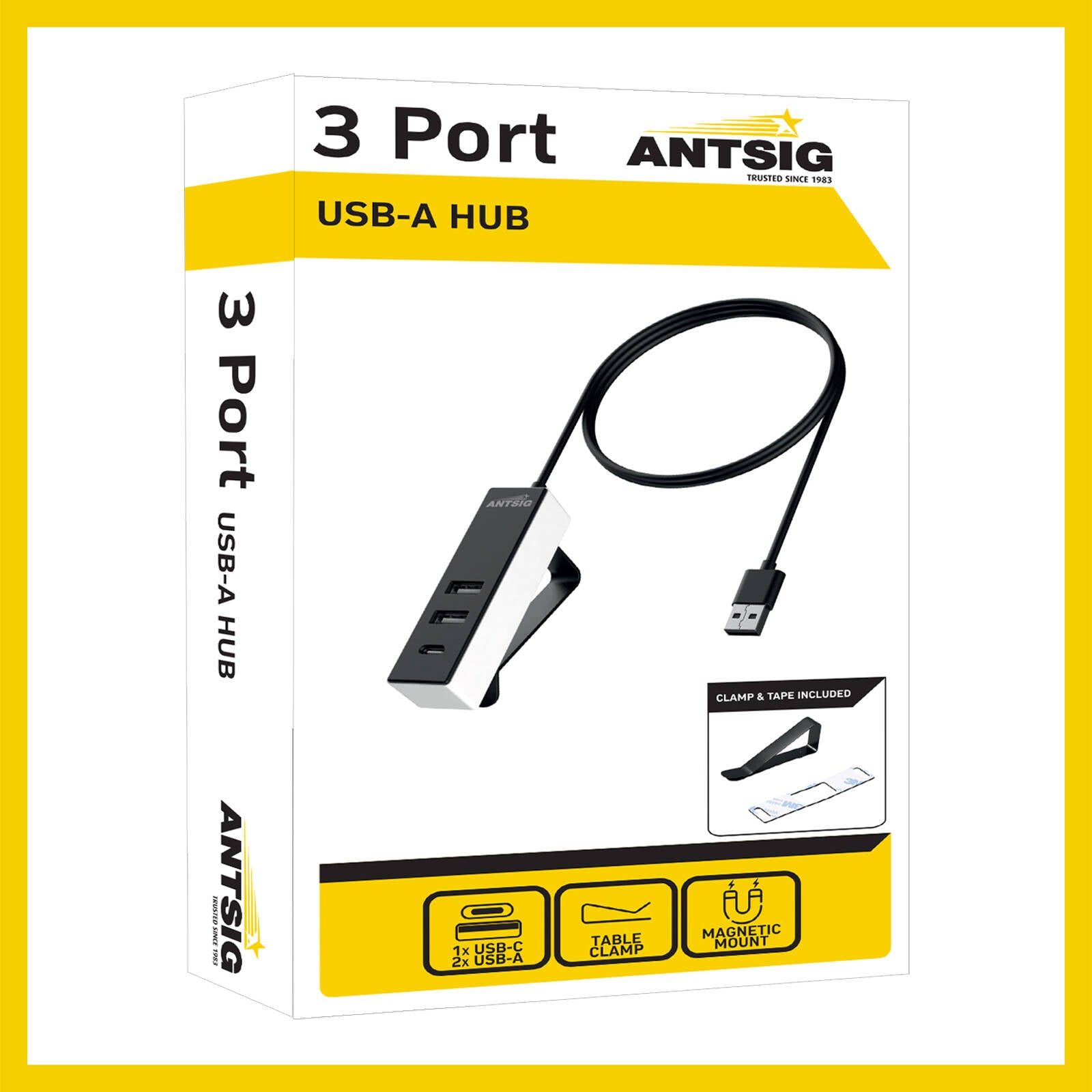 Antsig 3-Port USB-A Hub AP184 - Black/White, Connect Multiple Devices