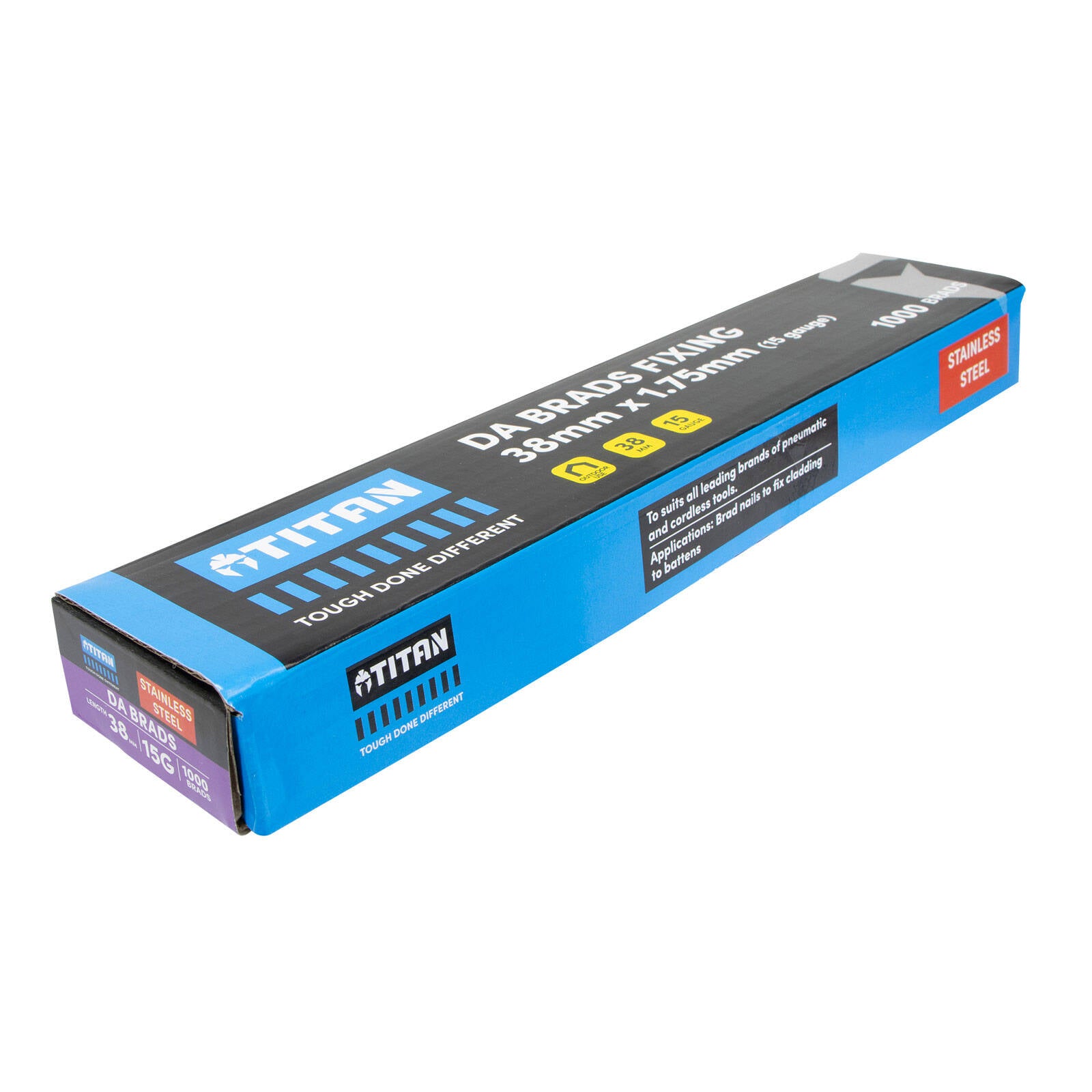 Titan 38 x 1.75mm 15 Gauge Stainless Steel 34 Degree Angled DA Brads - 1000 Pack