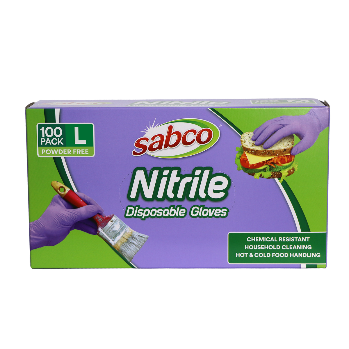 Sabco Nitrile Gloves - Large - 100 Pack - Purple - Puncture Resistant - SuperSaverAU - view 1