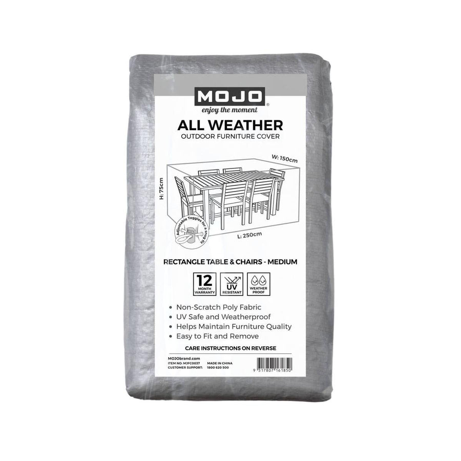 Mojo Medium All Weather Rectangle Table and Chairs Cover - 2500mm x 750mm x 1500mm - UV Resistant - Weatherproof - SuperSaverAU - view 1