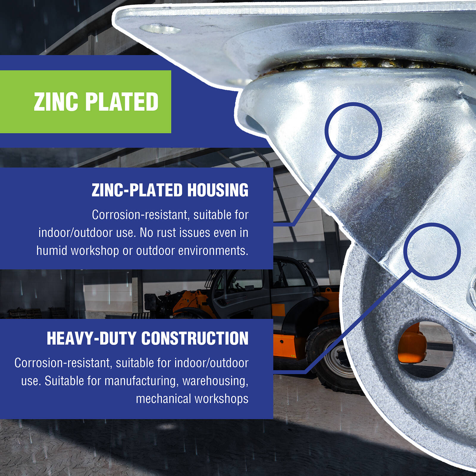 Easyroll 50mm Silver Cast Iron Swivel Plate Castor, 55kg Load