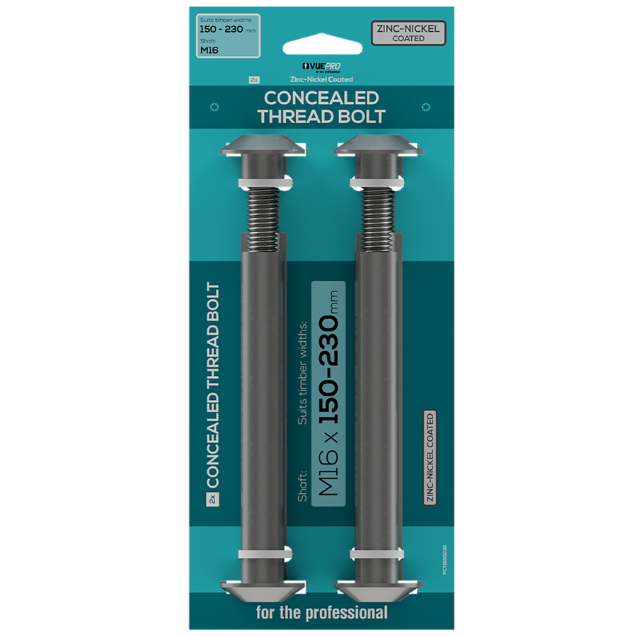 Vuepro M16 Concealed Thread Bolt 2 Pack - 150mm x 230mm - Strong & Easy Install - SuperSaverAU - view 1