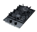 Trinity 30cm 2 Burner Gas Cooktop - Black Tempered Glass - Wok Burner - Front Controls - TRG302BK