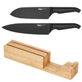 Furi Pro Jet Black 3 Piece Knife Set - Black Knives with Wooden Knife Holder - 41483