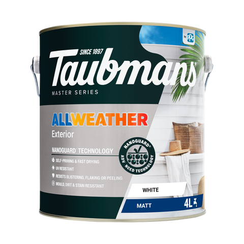 Taubmans 4L White Matt All Weather Exterior Paint Water Based UV Resistant