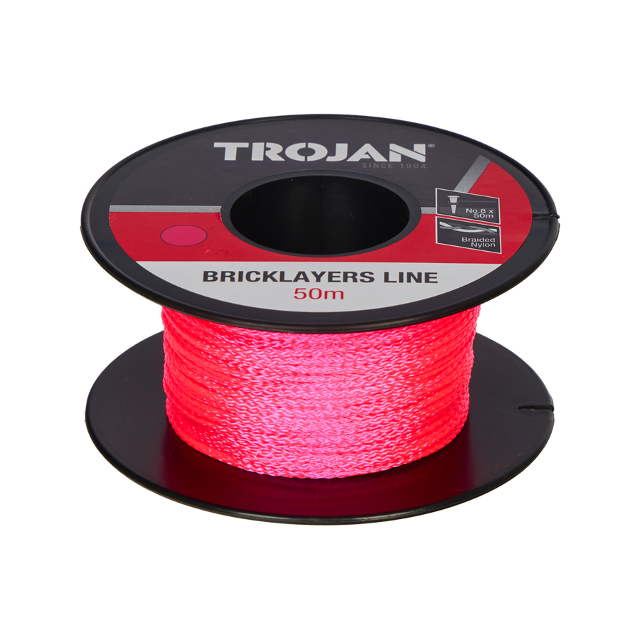 Trojan 50m No 8 Pink Brickline - Durable Braided Nylon - High Visibility - SuperSaverAU - view 1