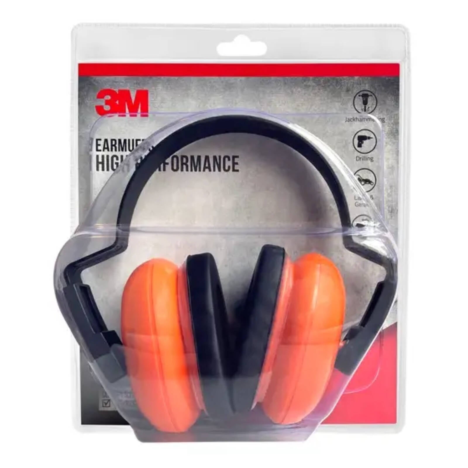 3M High Performance Ear Muffs, 29dB, ABS Cups, Adjustable Headband, Orange