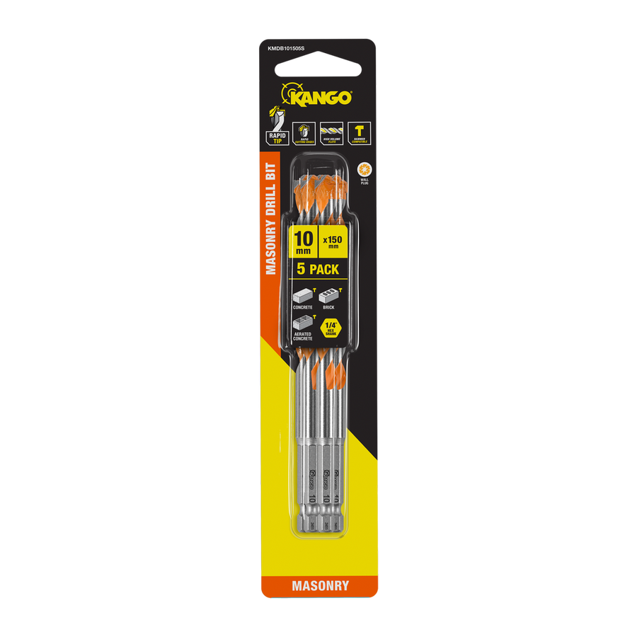 Kango Masonry Drill Bit 10mm x 150mm 5 Pack - Durable Carbide Tip - SuperSaverAU - view 1