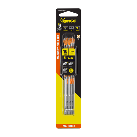Kango 10 x 150mm Masonry Drill Bit 5 Pack - Carbide Tip, 1/4" Hex Shank