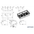 Artinox Radius 40 Double Bowl Stainless Steel Sink - 70% Recycled Steel, Sound Deadening - ARTRMO4040