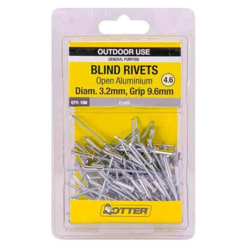 Otter Open Aluminium Blind Rivets 3 2 x 9 6mm 100 Pack Lightweight Durable - SuperSaverAU - view 1