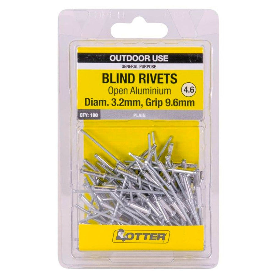 Otter Open Aluminium Blind Rivets 3 2 x 9 6mm 100 Pack Lightweight Durable - SuperSaverAU - view 1