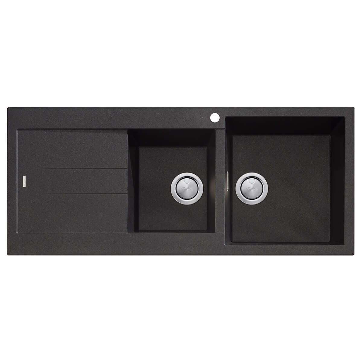 Oliveri Santorini 1 and 3/4 bowl topmount granite sink with left-hand drainer - black - ST-BL1512-OF