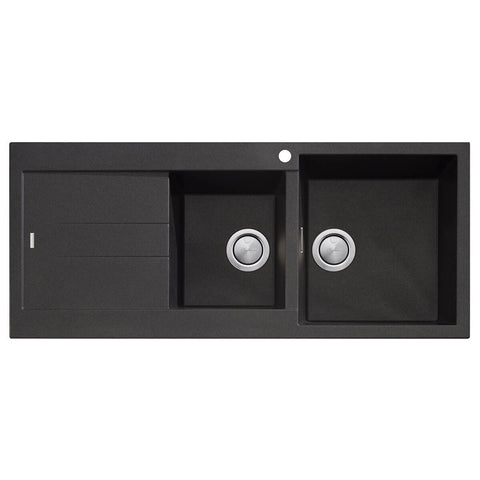 Oliveri Santorini 1 and 3/4 bowl topmount granite sink with left-hand drainer - black - ST-BL1512-OF