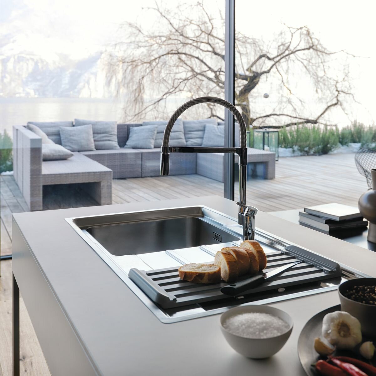 Franke Aton single bowl sink with right hand drainer - 18/10 stainless steel, push button waste - ANX211RHD