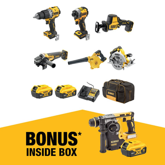 Dewalt 18V XR 6 Piece Combo Kit - 5.0Ah - Includes Rotary Hammer Drill