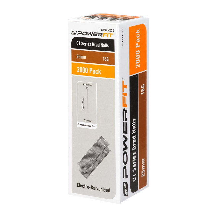 Powerfit 25mm C1 Series Brad Nails - 2000 Pack - Electro Galvanised - Durable - SuperSaverAU - view 1