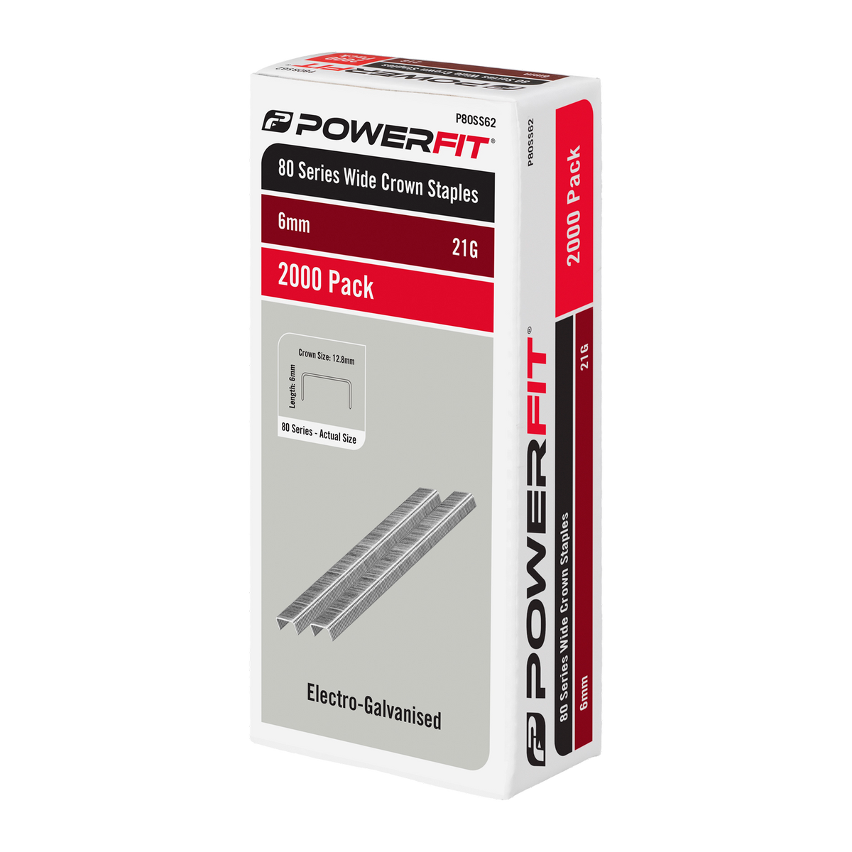 Powerfit 6mm Electro Galvanised Wide Crown Staples - 2000 Pack - 21 Gauge - Corrosion Resistant - SuperSaverAU - view 1