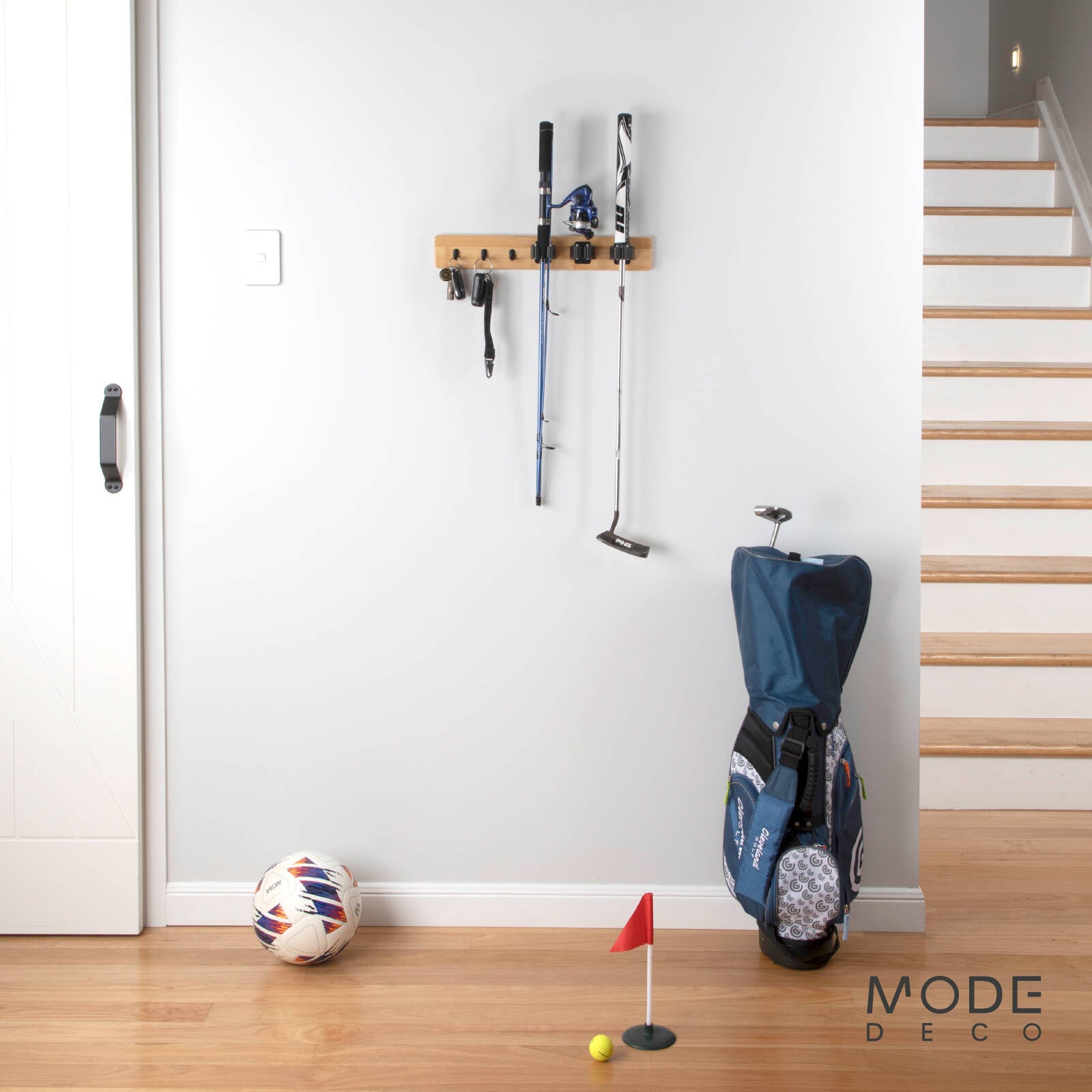 MODE 3 Hooks & 3 Grips On Bamboo Board Hook Rack 450mm Black