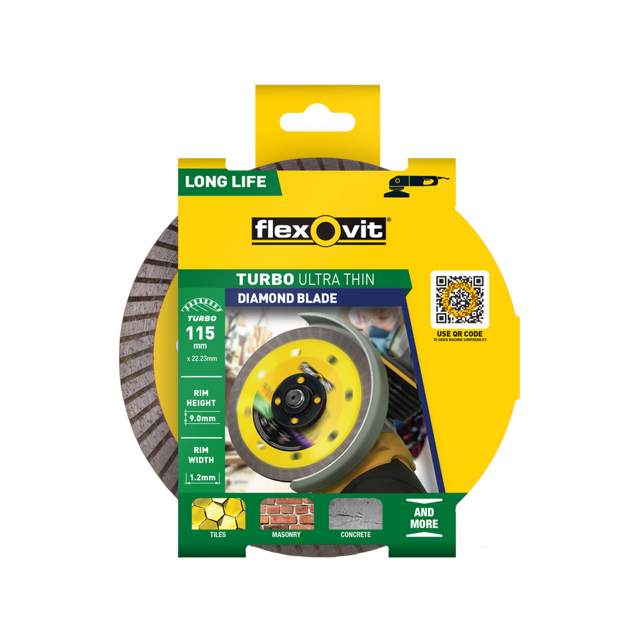 Flexovit Ultra Thin Turbo Diamond Blade 115mm - Fast Clean Cuts - 20mm Bore - SuperSaverAU - view 1