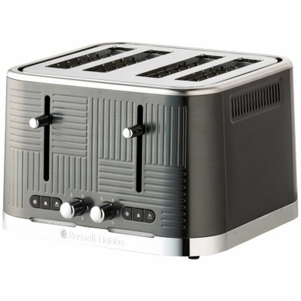 Russell Hobbs Geo Steel 4 Slice Toaster - Black Stainless Steel, High Lift, Browning Control - RHT404BLK