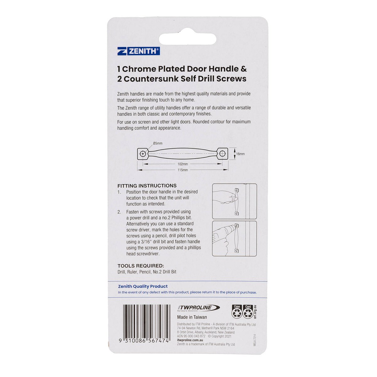 Zenith Chrome Plated Door Handle 102mm Zinc Alloy Easy Install - SuperSaverAU - view 3