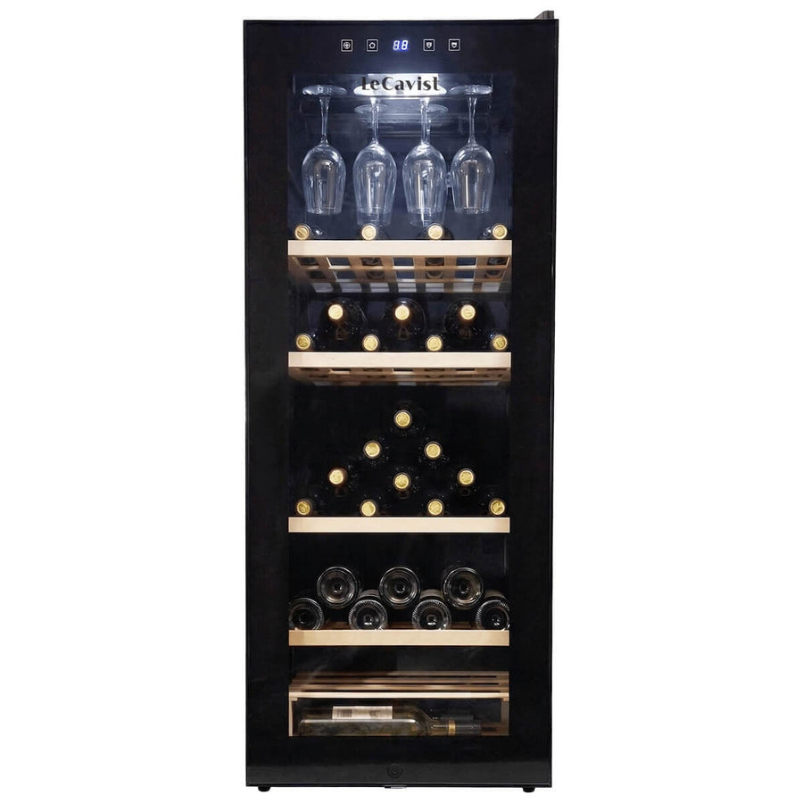 LeCavist Cuvee Emilion 111 Bottle Single Zone Wine Fridge - Black, UV Protected Glass Door - LCS100VN