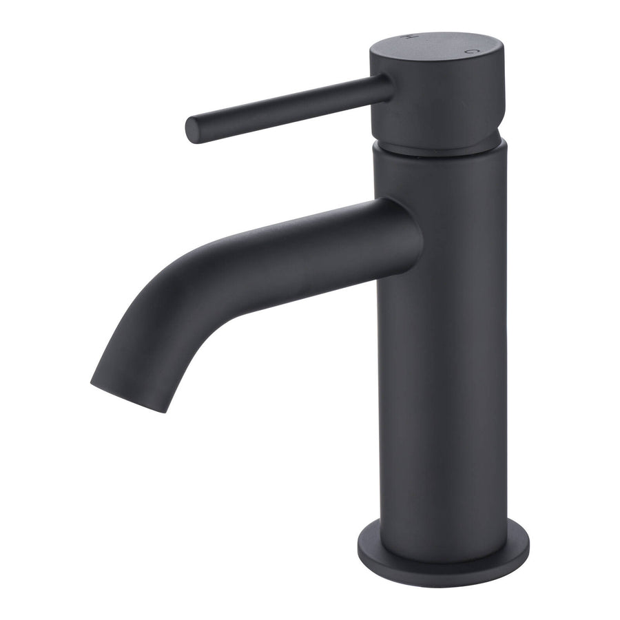Mondella Resonance 25mm Matte Black Curved Spout Basin Mixer WELS 5 Star 6L/min Stainless Steel