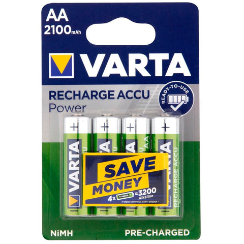 Varta AA Rechargeable Batteries 2100mAh 4 Pack - Ni-MH - Green & Blue - SuperSaverAU - view 1