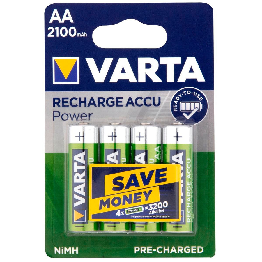 Varta AA Rechargeable Batteries 2100mAh 4 Pack - Ni-MH - Green & Blue - SuperSaverAU - view 1