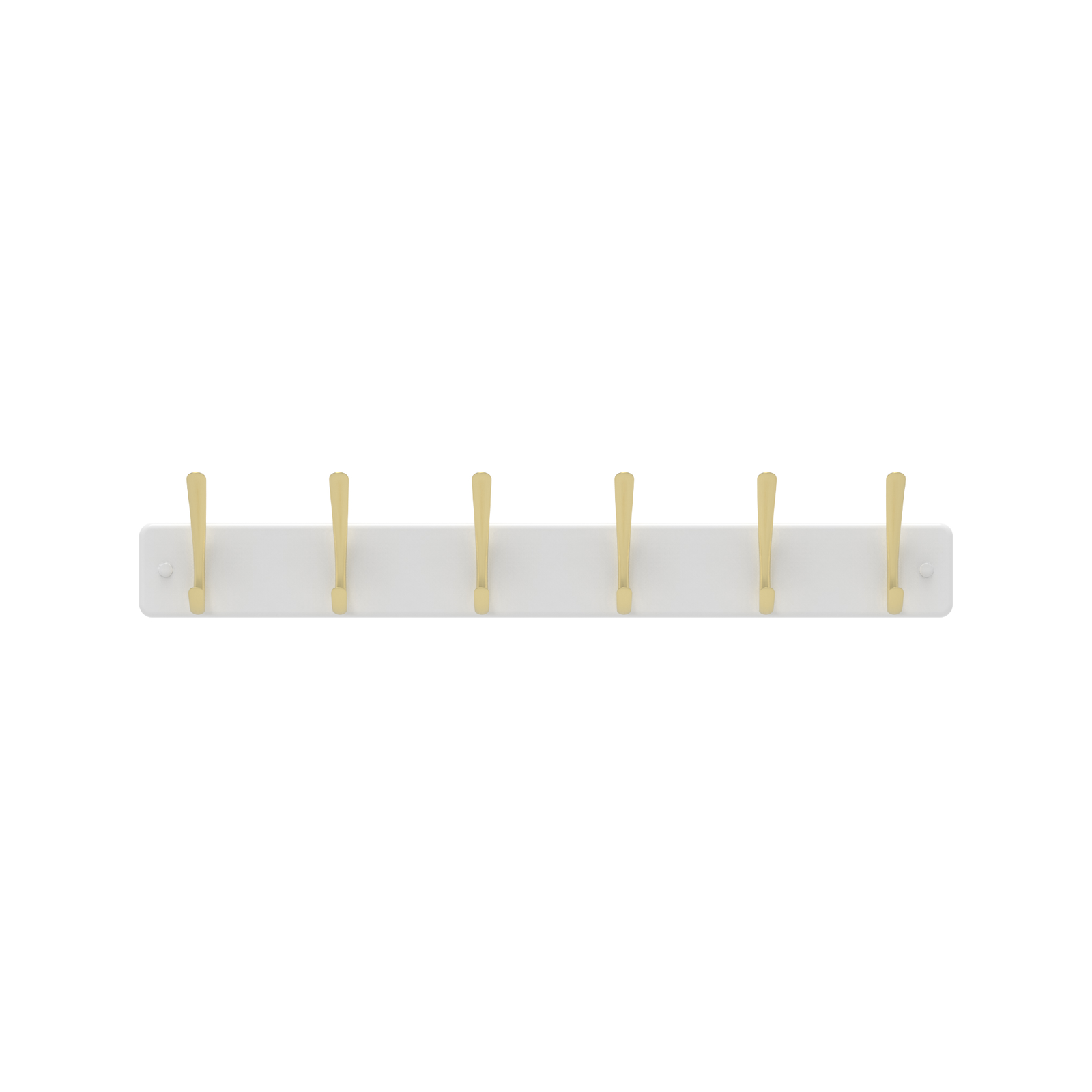 MODE Hat & Coat Rack - 6 Brushed Brass Hooks on White Board
