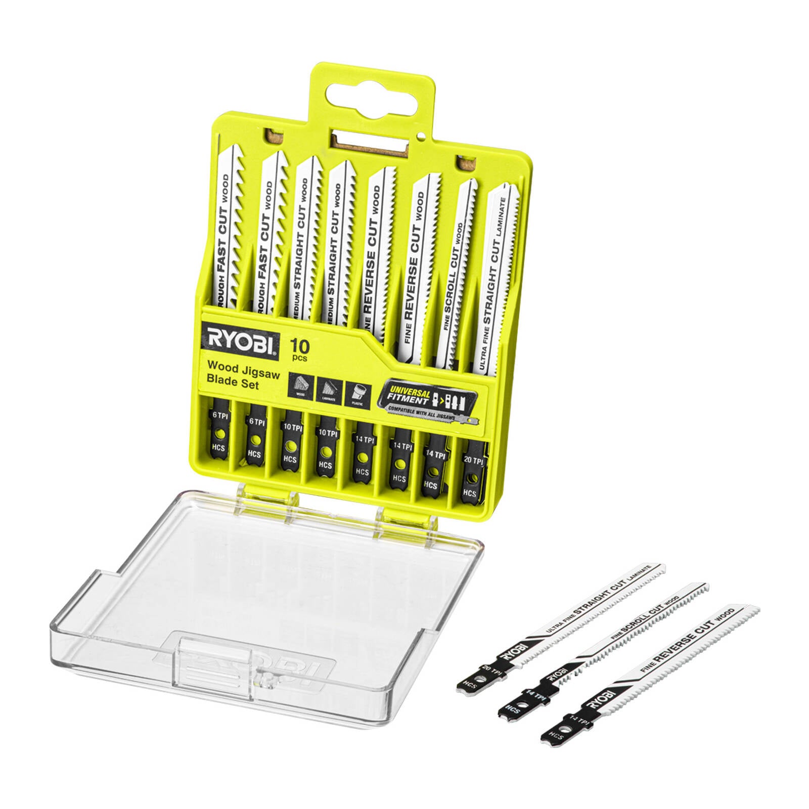 Ryobi 10 Piece Wood Jigsaw Blade Set - Rough to Ultra-Fine Cuts in Timber