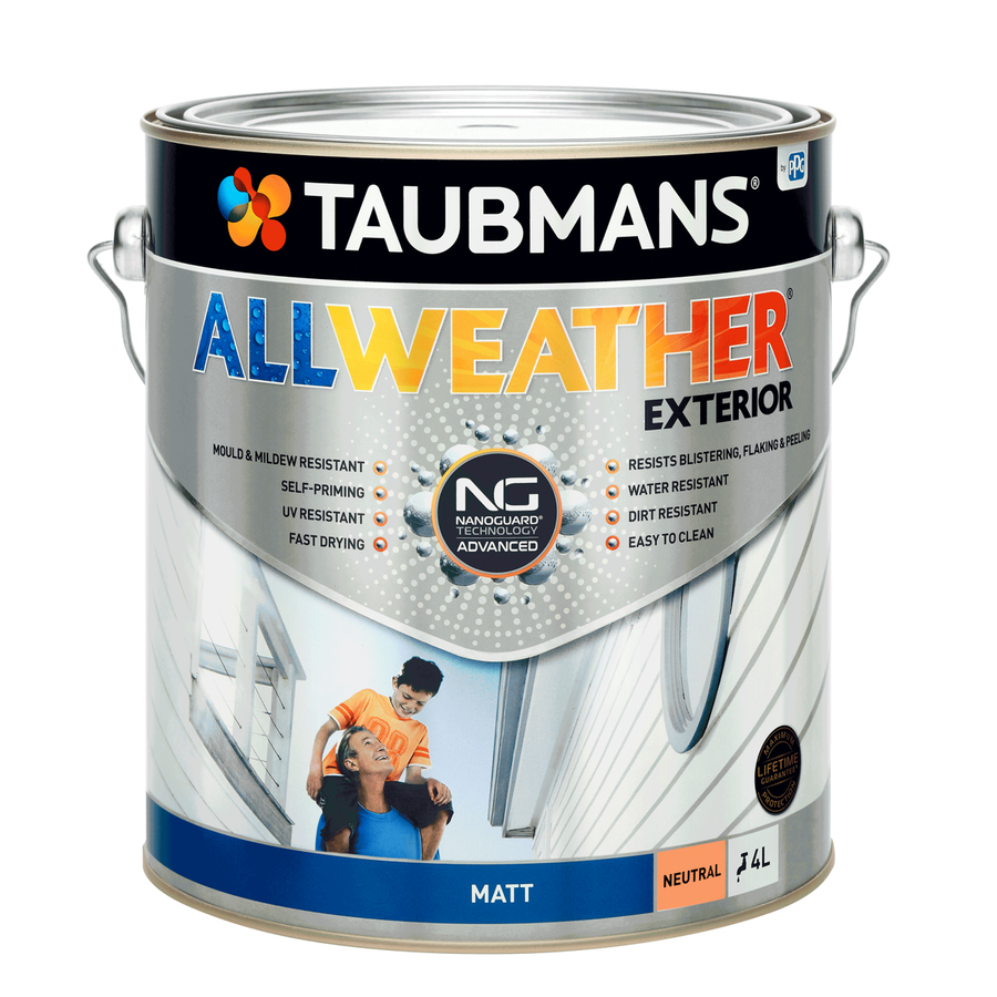 Taubmans 4L Neutral Matt All Weather Exterior Paint - Water Based - Mould Resistant - SuperSaverAU - view 1