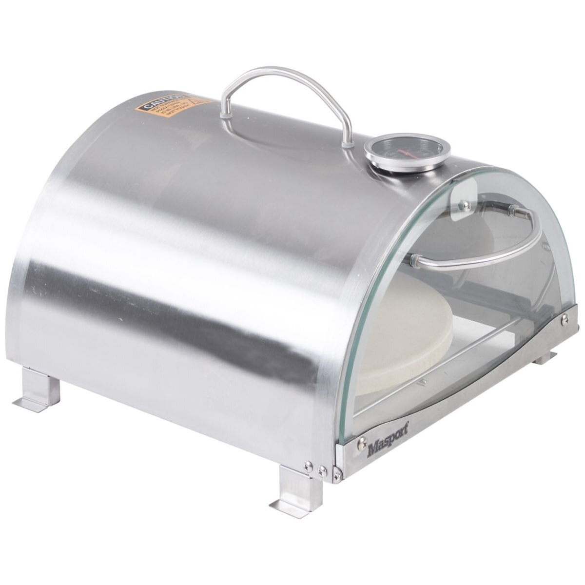 Masport side burner pizza oven - stainless steel build, pizza stone included, temperature gauge - 552947