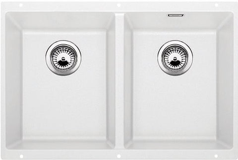 Blanco SUBLINE double bowl undermount sink - White Silgranit, Hygiene Plus, designer wastes - SUB350350UWK5