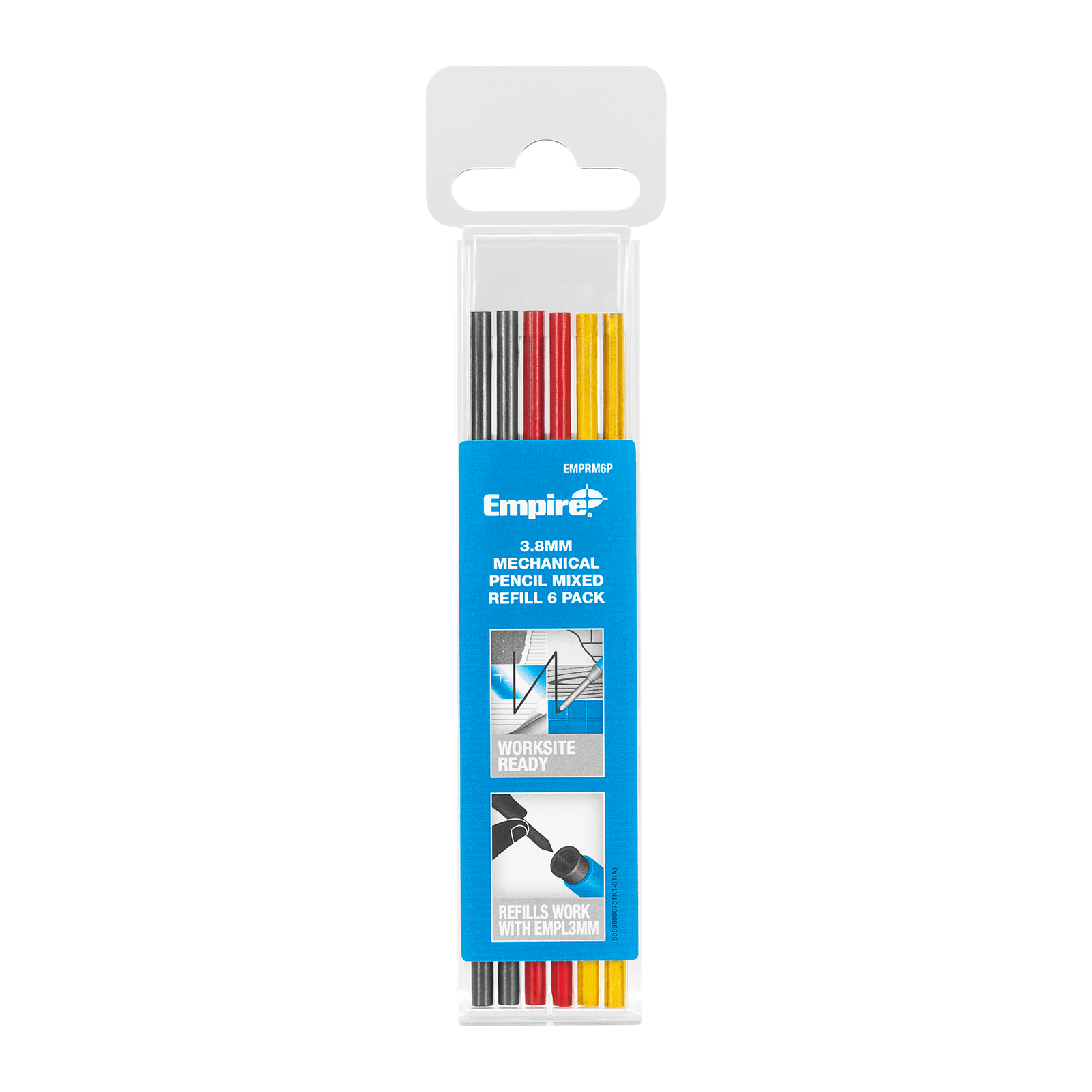 Empire 3.8mm Mechanical Pencil Mixed Refill 6 Pack, Red & Yellow Graphite