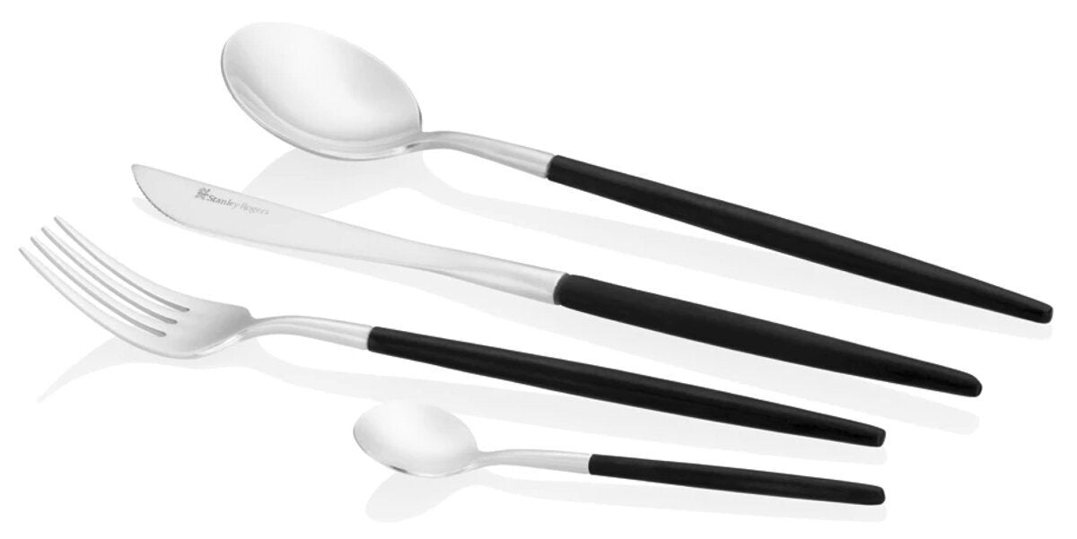 Stanley Rogers Piper Black 16 Piece Cutlery Set - Satin-Brushed Heads on Stainless Steel - 50753